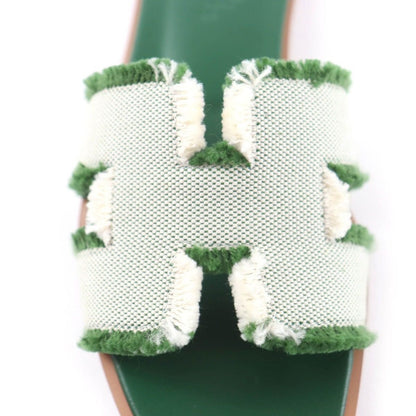 Hermes Oran Fringe Canvas Leather Sandals Green 35 — view 9