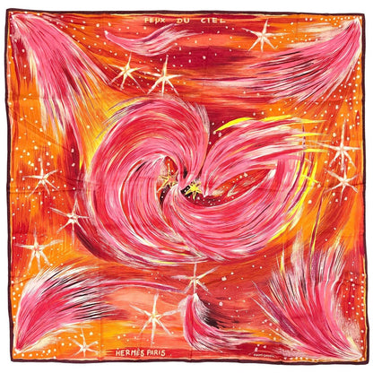 Hermes Carre 90 Feux du Ciel Heavenly Fire Scarf Silk Red Multicolor