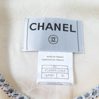CHANEL 05C P24999 100% Wool Coco Mark Emblem Tweed Trim Sleeveless Cut And Sewn