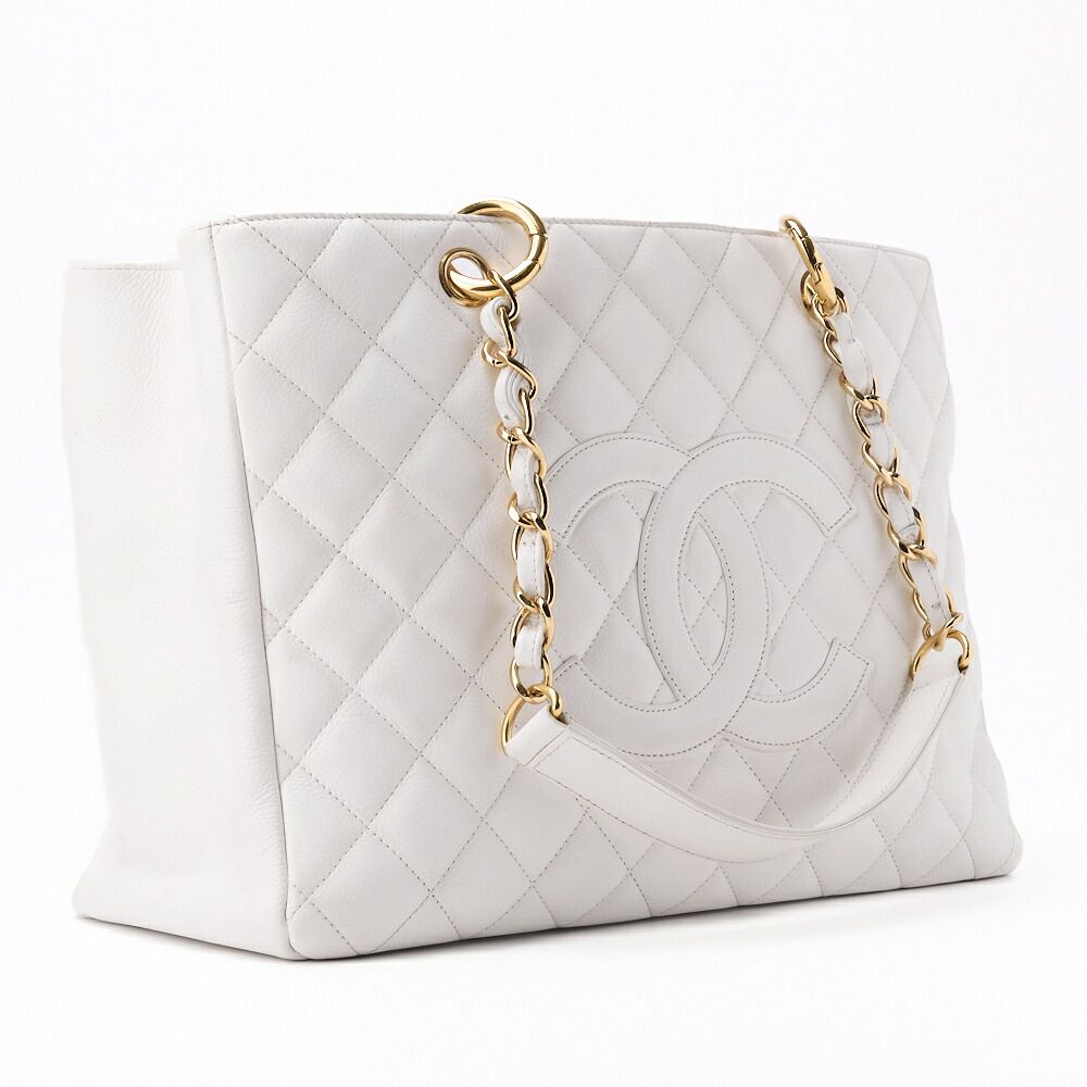 Chanel Matelasse GST Coco Mark Double Chain Shoulder Caviar Skin White With