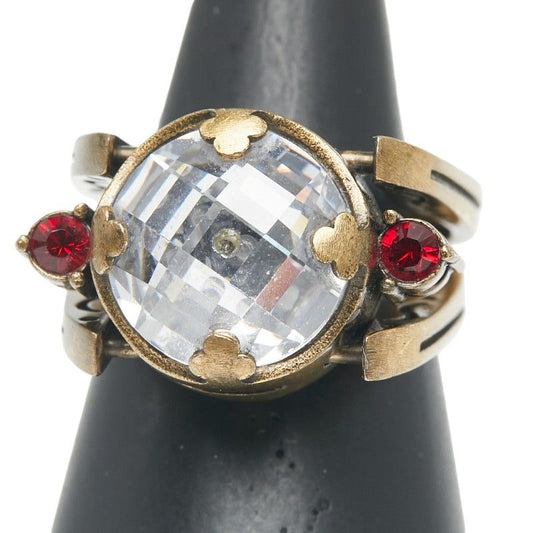Dior Ring m Gold Red Plated Rhinestone