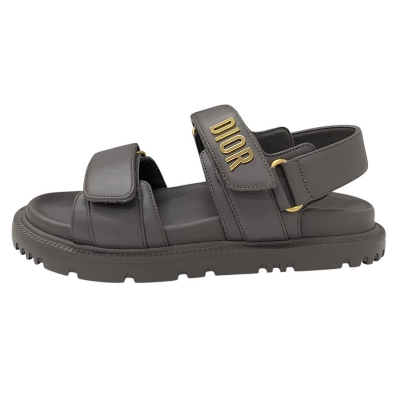 Christian Dioract Sandals Shoes Leather Gray Gold Logo Sports