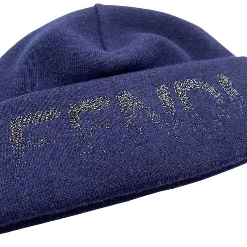 Fendi Knit Cap Knit Cap Fxq334 Arhd S M Lame Logo Navy Fendi