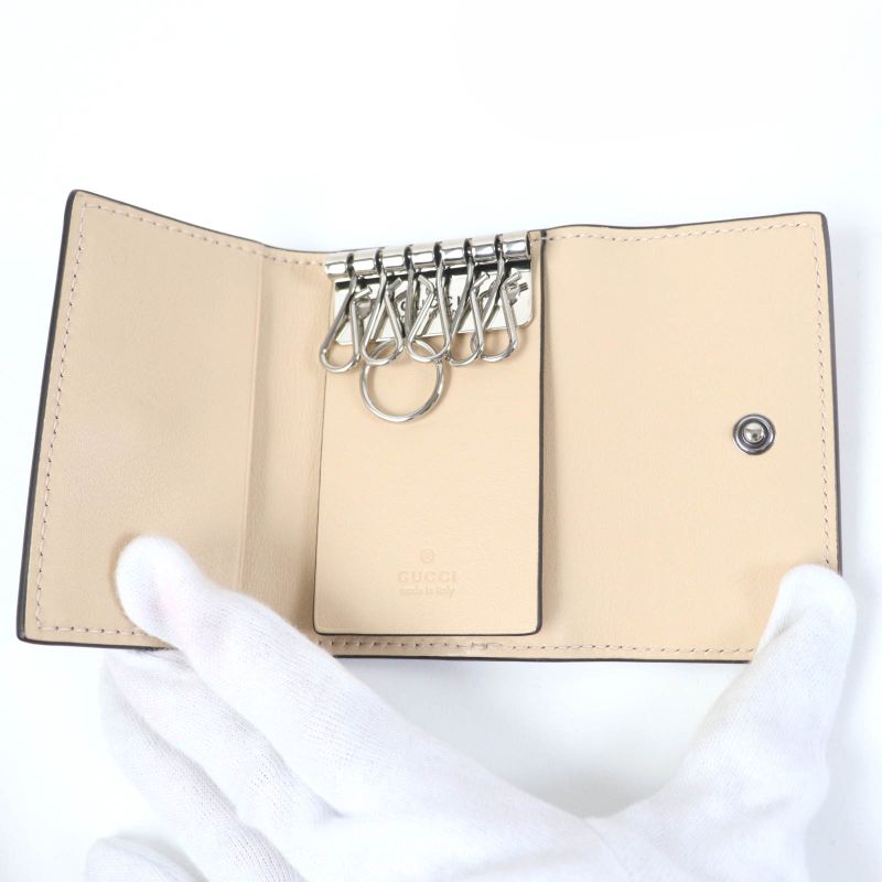 Gucci 795649 Double G Key Case Leather GG Supreme Canvas Beige With Box And