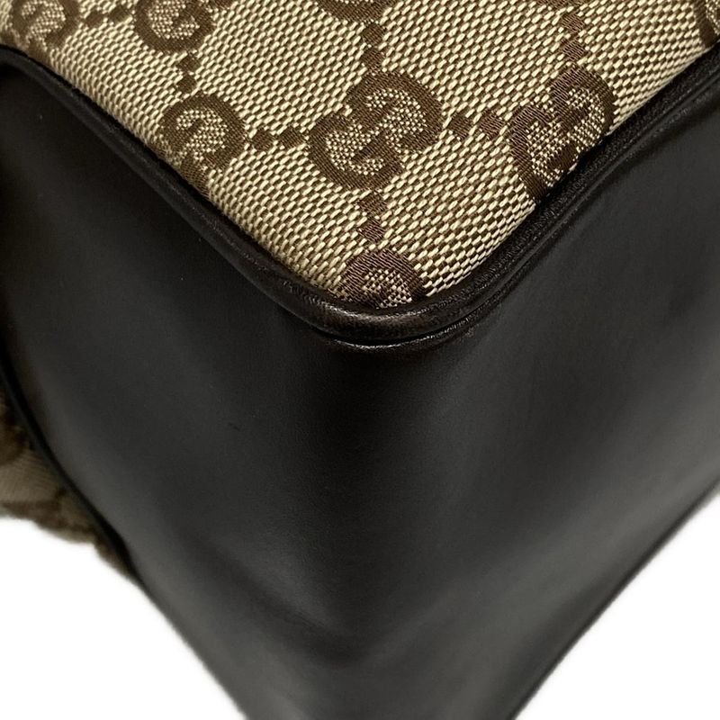 Gucci Tote Bag GG Pattern 109141 Beige And Dark Brown Leather
