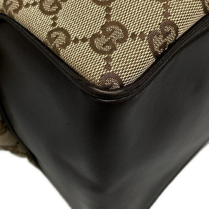Gucci Tote Bag GG Pattern 109141 Beige And Dark Brown Leather