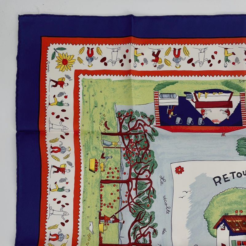 Hermes Carre 90 RE TOUR A LA Terre Homeward Bound Navy X Multicolor 100% Silk