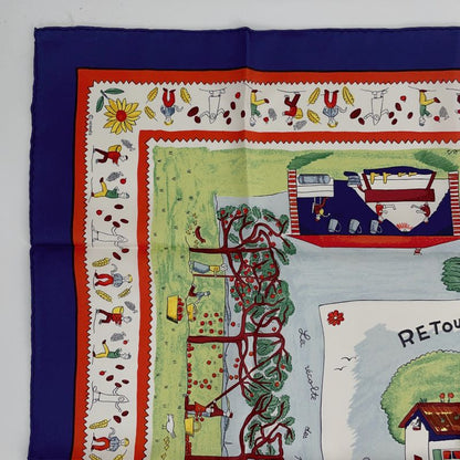 Hermes Carre 90 RE TOUR A LA Terre Homeward Bound Navy X Multicolor 100% Silk