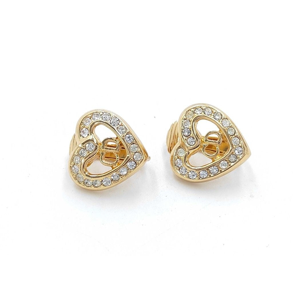 Dior Earrings Gold Metal Rhinestone CD Logo