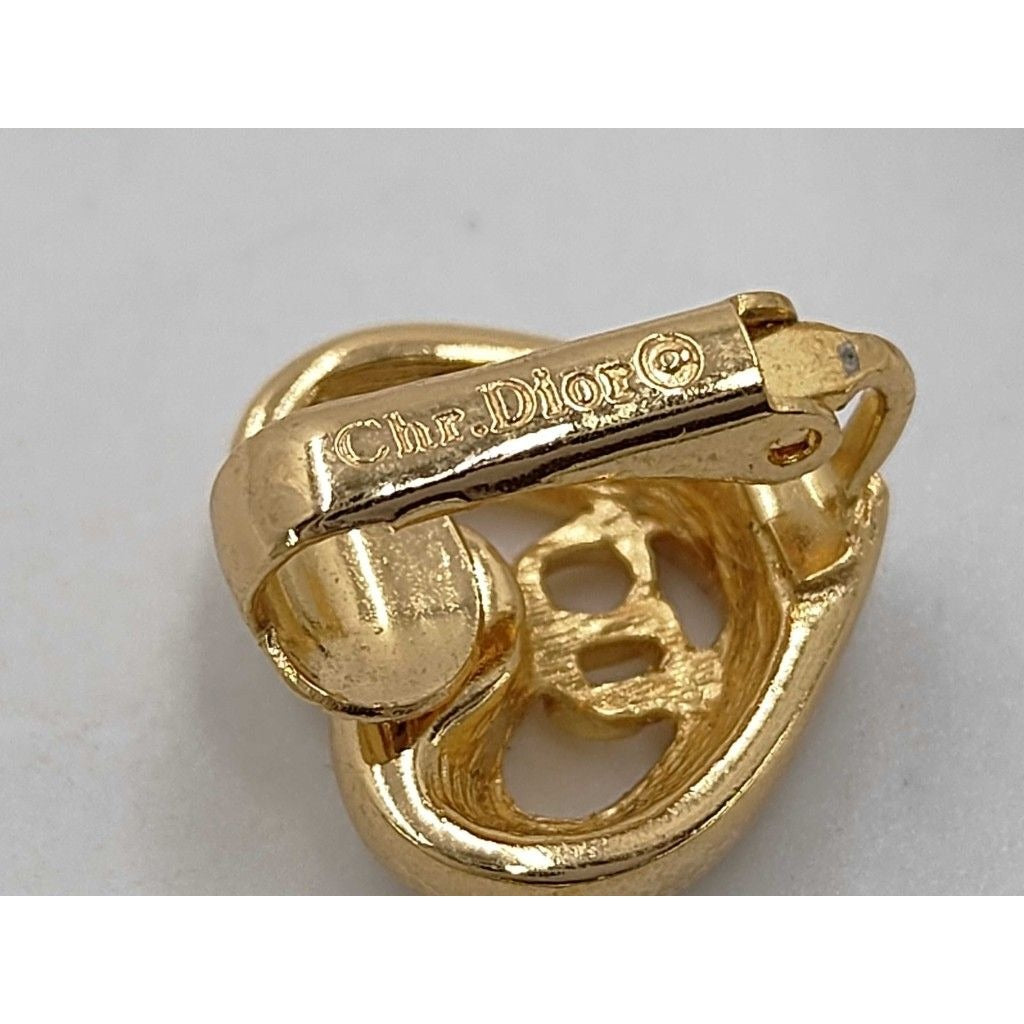 Dior Earrings Gold Metal Rhinestone CD Logo — view 5