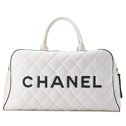 Chanel Handbag Boston Bag Calfskin Matelasse Sport Line Logo White And Black