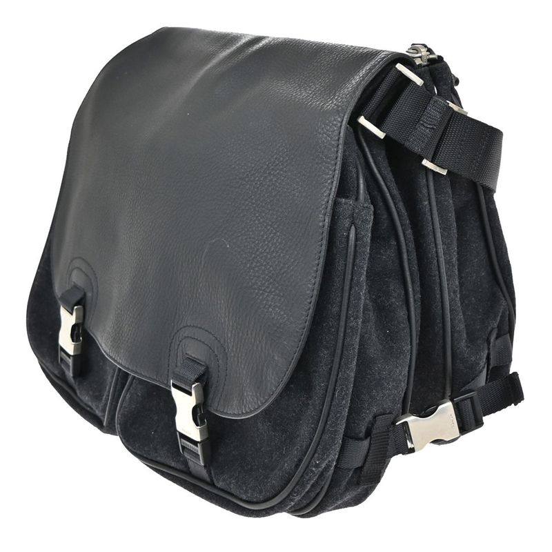 Prada Shoulder Bag Wool Leather Black 76ka954