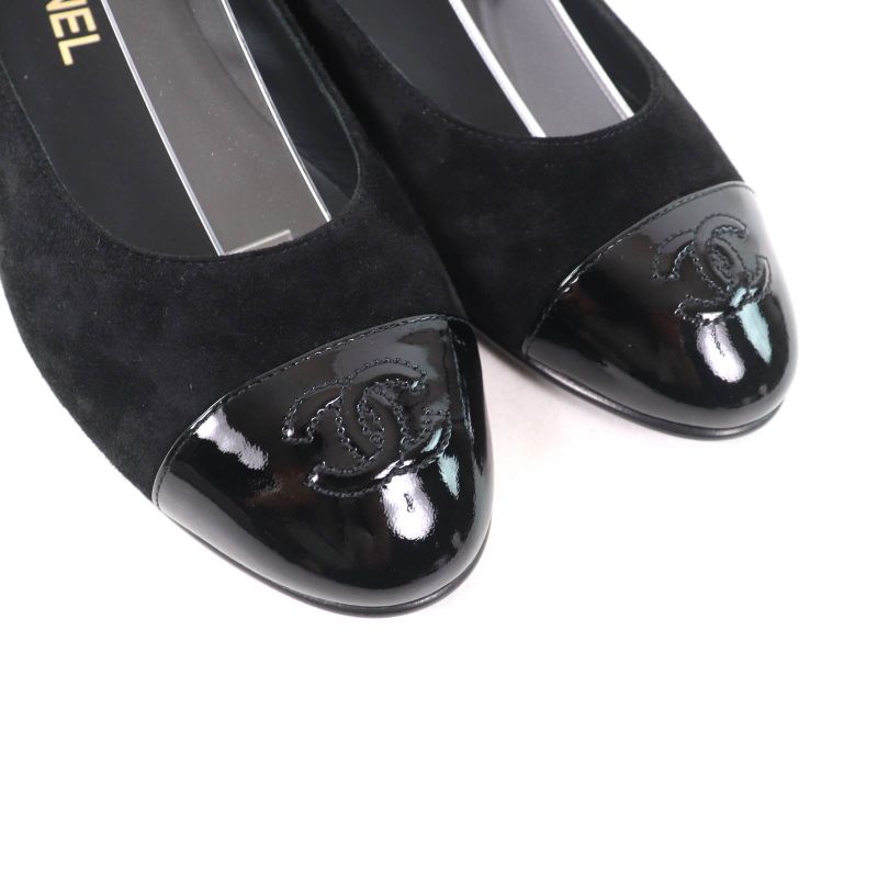 CHANEL 24K G46024 Coco Mark Mary Jane Patent Leather Use Ankle Strap Suede