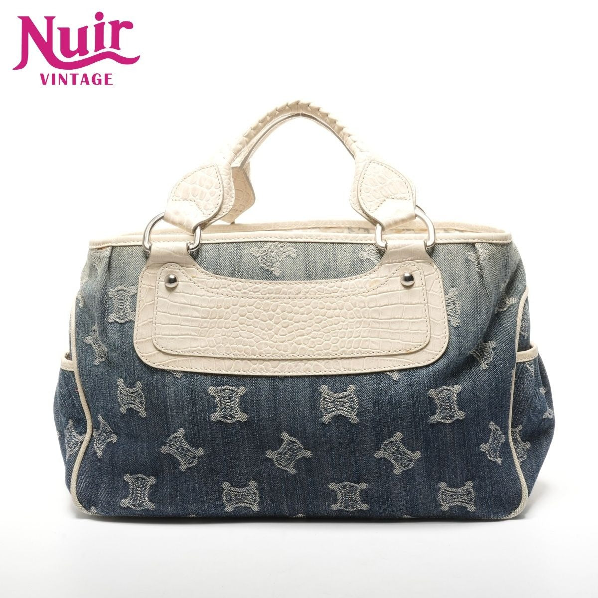 Celine Handbag Denim Embossed Leather Boogie Macadam