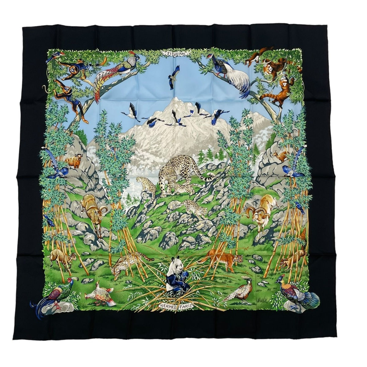 Hermes Carre 90 Sichuan Silk Scarf Black