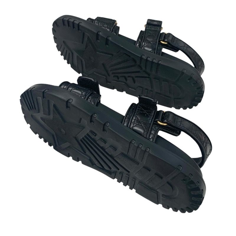 Christian Dioract Sandals Shoes Calfskin Black Gold Logo Cannage Quilted Sports