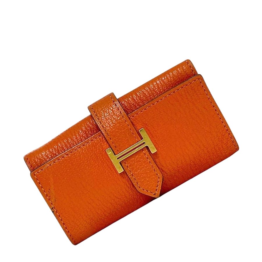 Hermes Key Case Orange Bearn Key Holder Leather Chevre