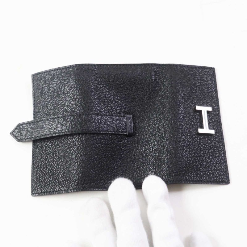 Hermes Bearn Silver Hardware Chèvre Key Case Black With W Engraved Box Made In