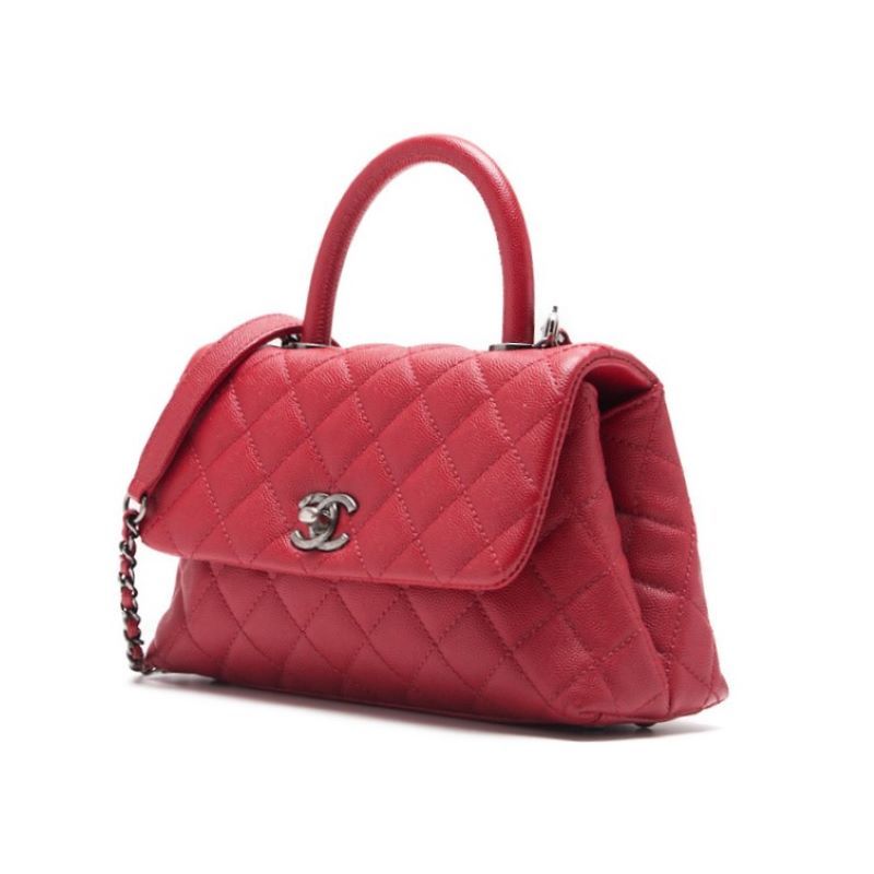 Chanel Matelasse Coco Handle 2WAY Handbag Caviar Skin Red With Silver Hardware