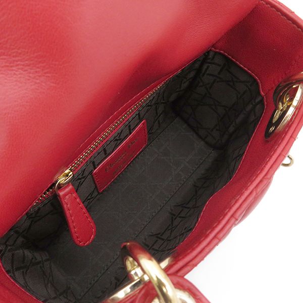 Christian Dior 2way Bag Lady Dior Mini Lambskin Red Gold Hardware Red Shoulder