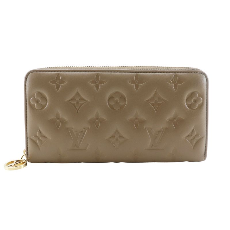 Louis Vuitton Zippy Wallet Monogram Coussin M81511 Lambskin Taupe Beige Ladies