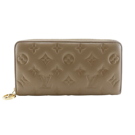 Louis Vuitton Zippy Wallet Monogram Coussin M81511 Lambskin Taupe Beige Ladies