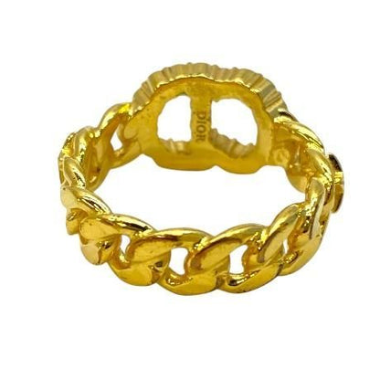 Christian DIOR Ring Accessories Jewelry Small CD Logo GP Rhinestone Gold [size