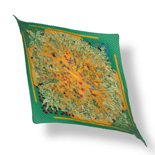 Hermes Pleated Silk Scarf la Prairie Grassland Green