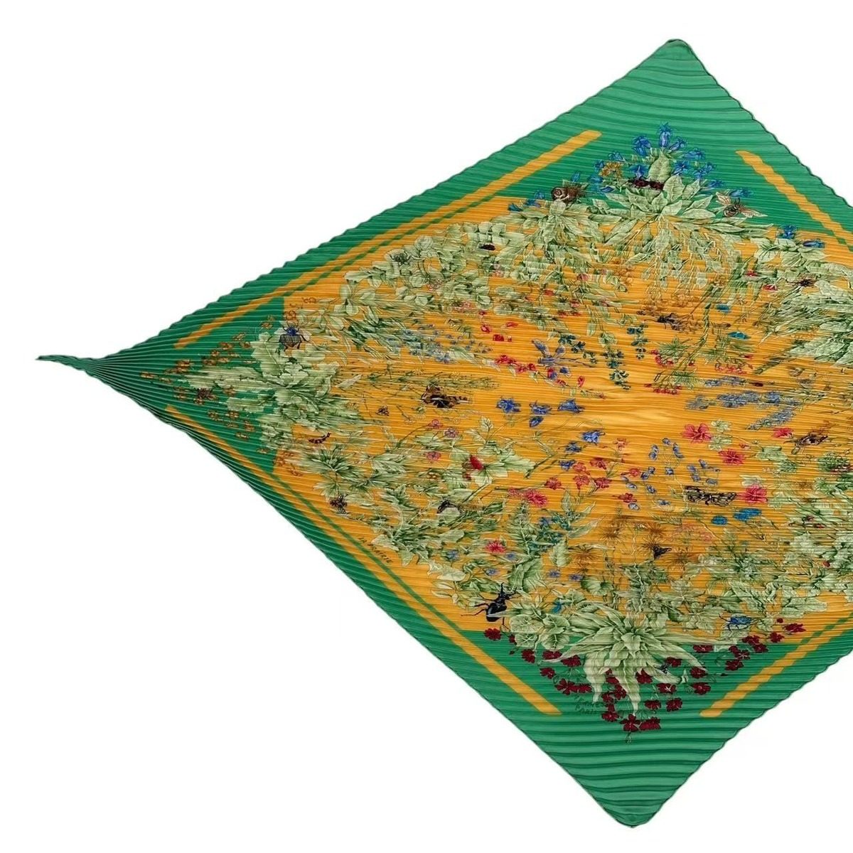 Hermes Pleated Silk Scarf la Prairie Grassland Green — view 2