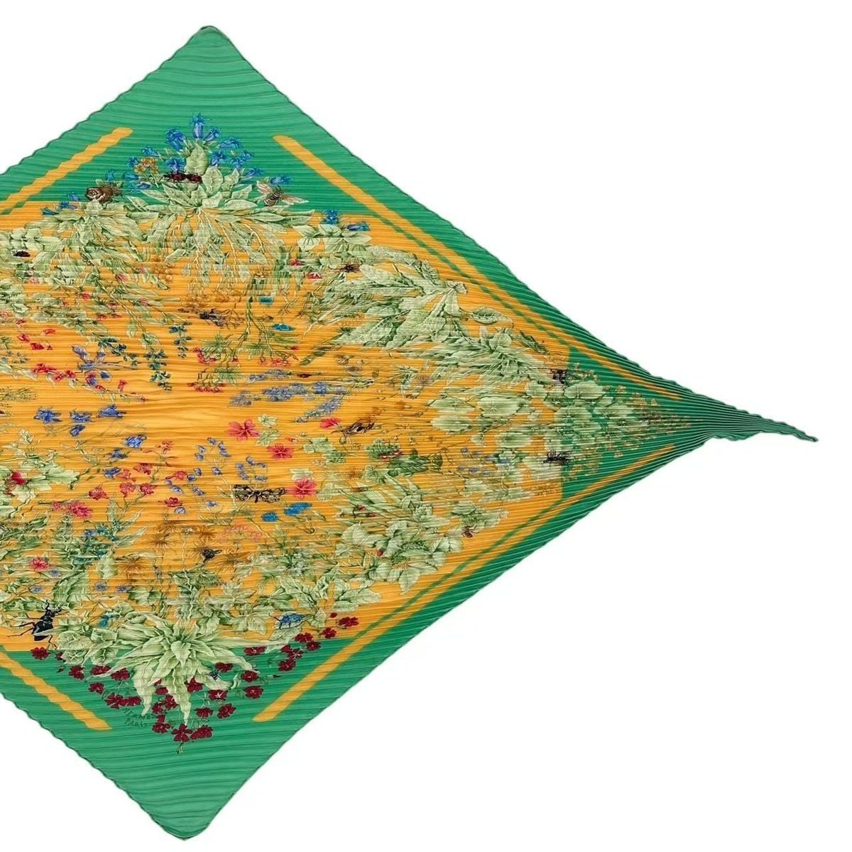 Hermes Pleated Silk Scarf la Prairie Grassland Green — view 3