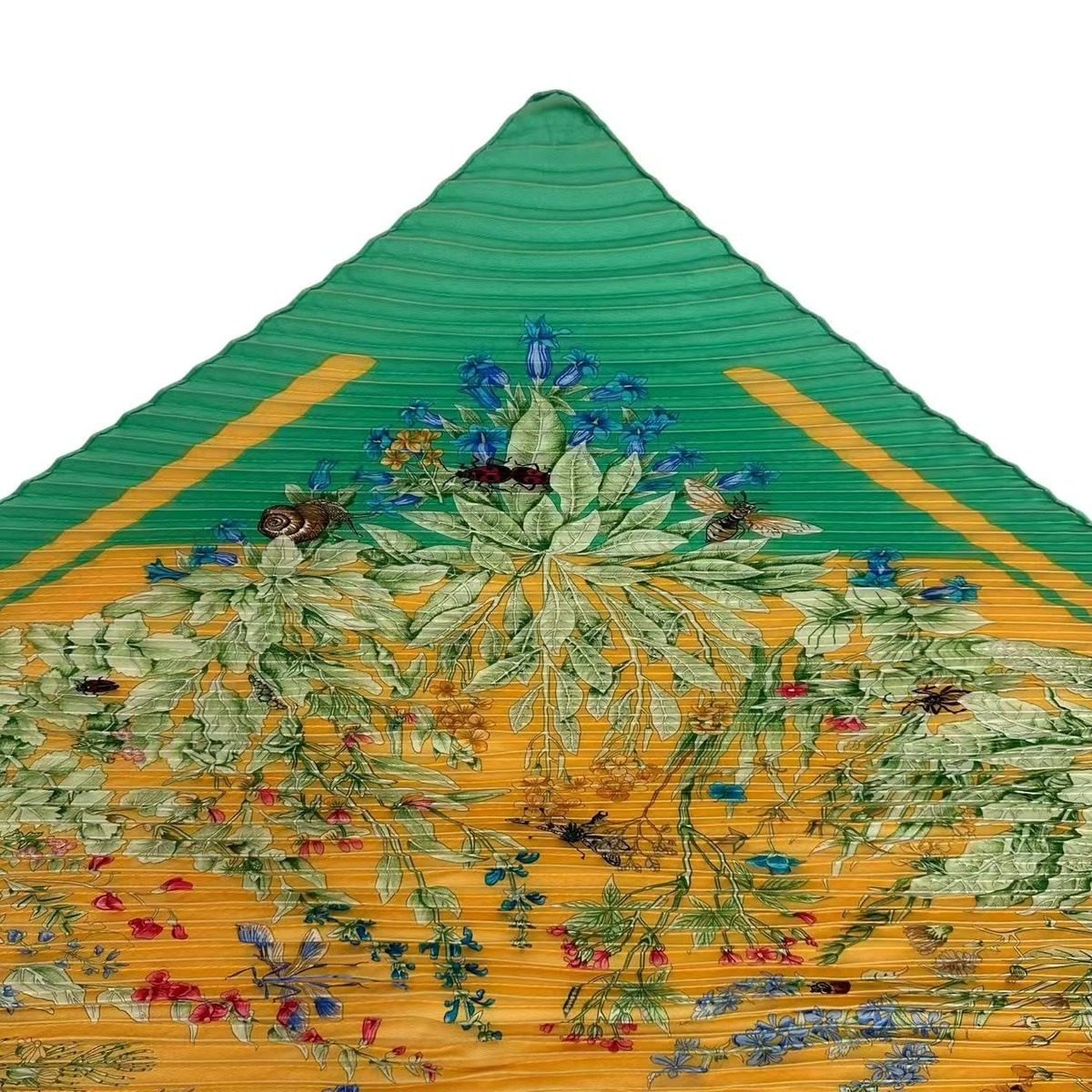Hermes Pleated Silk Scarf la Prairie Grassland Green — view 4