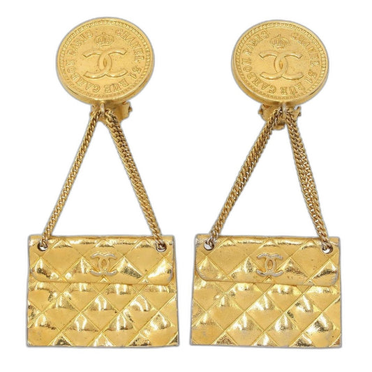 Chanel CC Logo Quilted Bag Motif Swing Earrings