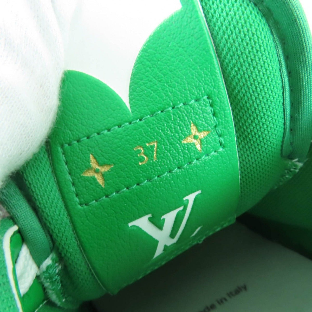 Louis Vuitton Charlie Line LV Logo Leather Low Cut Sneakers White Green 37 Made — view 11