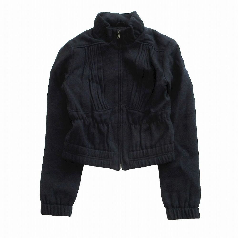 Prada Jacket Virgin Wool Gathered Short Length Cropped Dark Navy