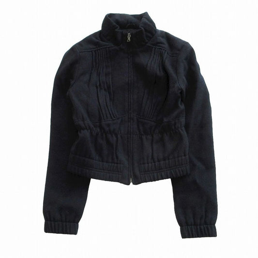 Prada Jacket Virgin Wool Gathered Short Length Cropped Dark Navy