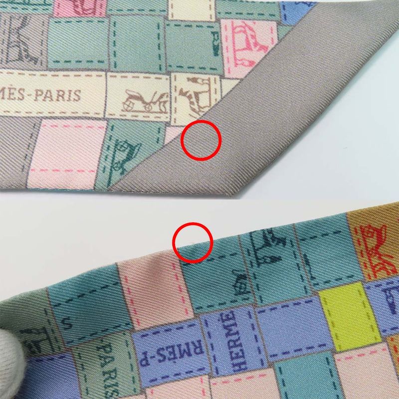 Hermes Twilly - Bolduc Check Scarf Gray - Multicolor - 100% Silk