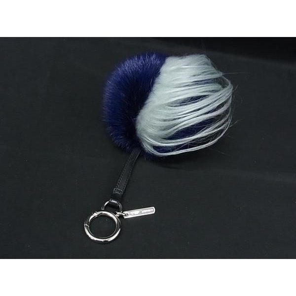 Fendi Bag Bugs Monster Star Fur Leather Key Holder Bag Charm Navy White — view 2