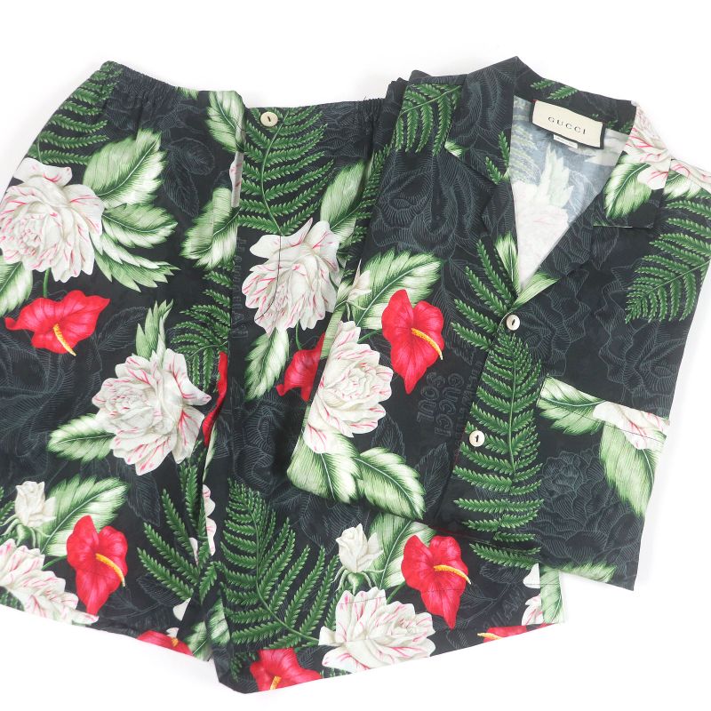 Gucci 624524/619073 Silk-blend Short-sleeved Aloha Shirt And Shorts Set-up