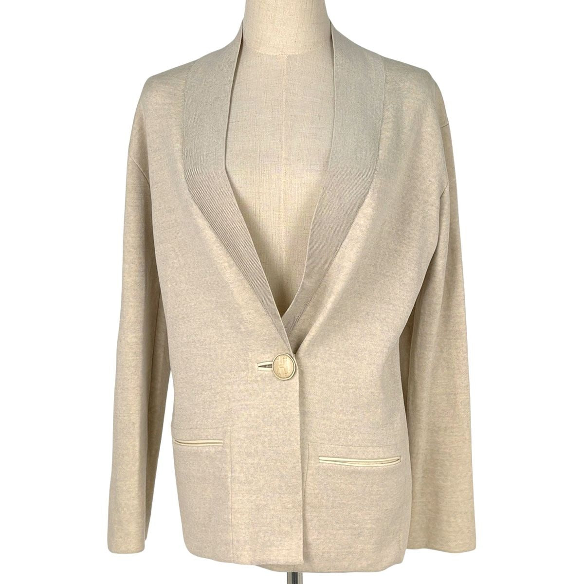 Hermes Logo Cardigan Top Beige