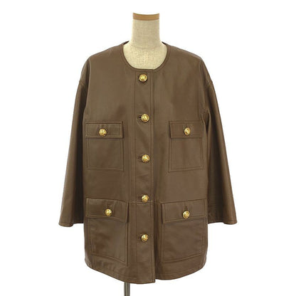 Celine Leather Biker Jacket Sheepskin Lamb Leather Triomphe Gold Button