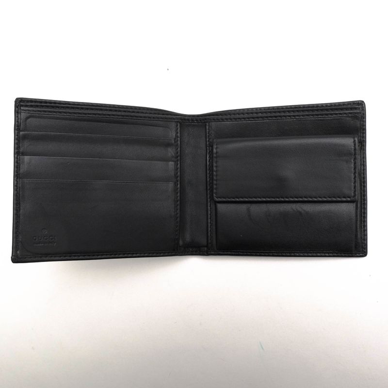 Gucci Wallet Men Leather Genuine Black 90690 1502 with Coin Purse Bifold