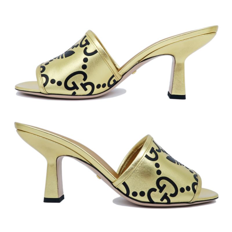 Gucci Adidas Collaboration Sandals Gold 722445 Size 38 Mule Heel Logo