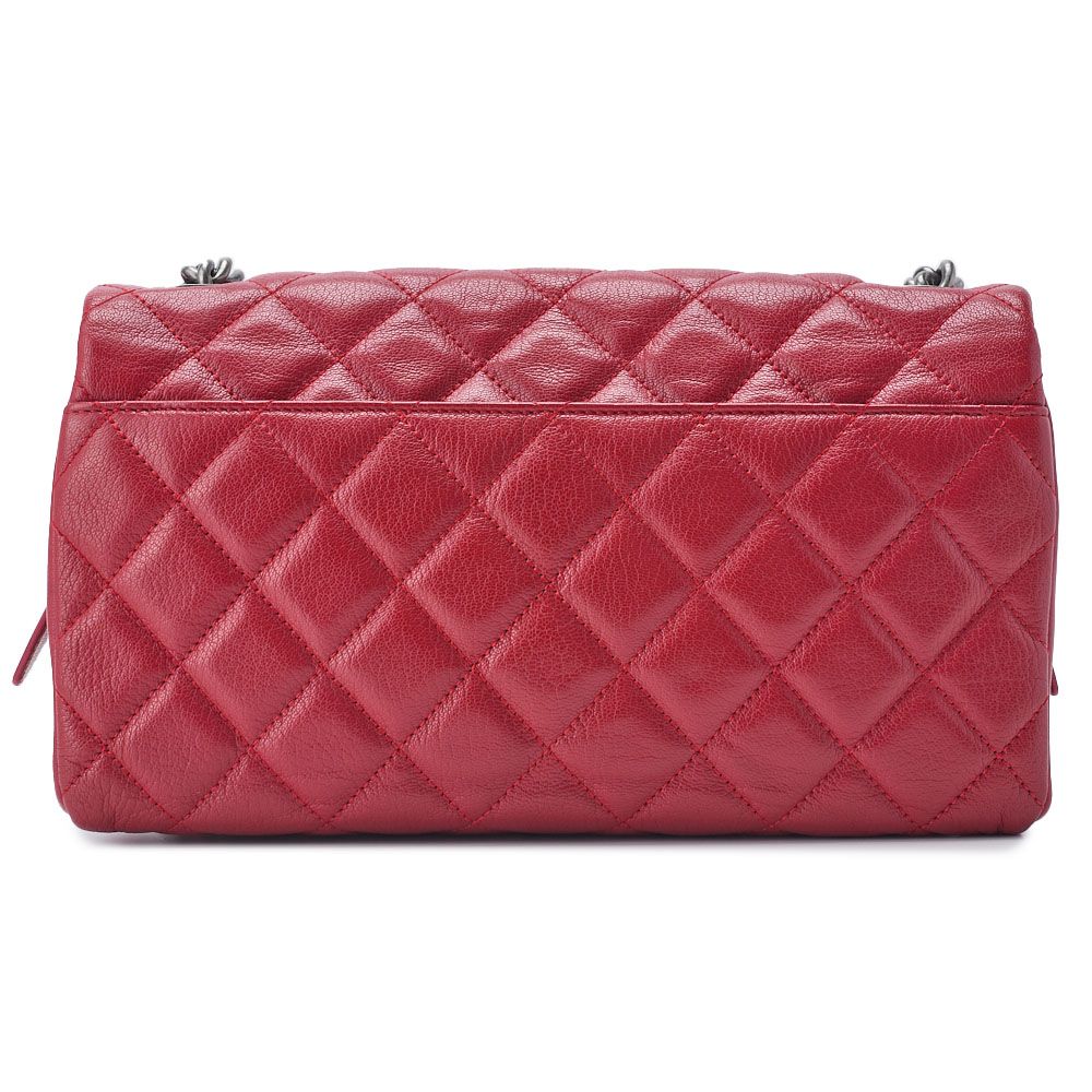 Chanel Matelasse Full Flap Chain Shoulder Caviar Skin Red With Silver Hardware