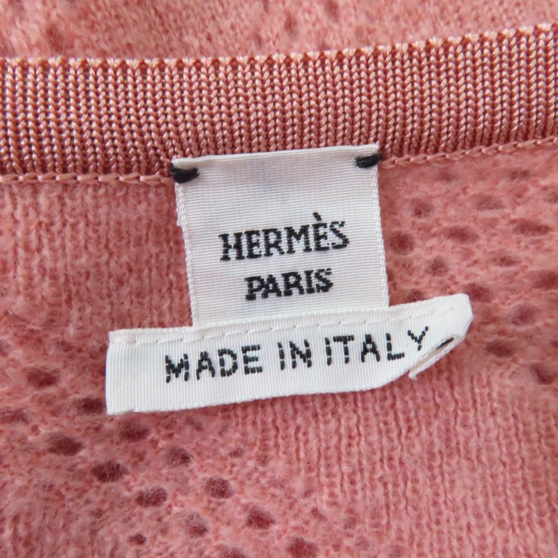 Hermes 22AW 2h2618dc Wool Cashmere Blend Long Sleeve Knit Top Pink 34 Made In