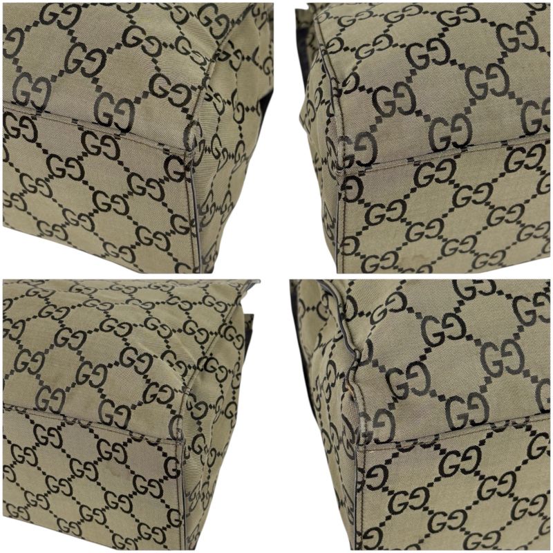 Gucci Tote Bag Bamboo Line GG Pattern Gray Black Nylon Canvas