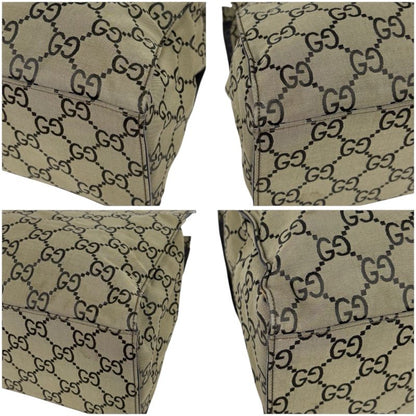 Gucci Tote Bag Bamboo Line GG Pattern Gray Black Nylon Canvas