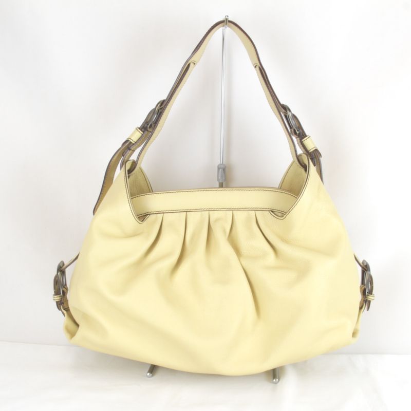 Fendi One Shoulder Bag Handbag Leather Yellow Gathered