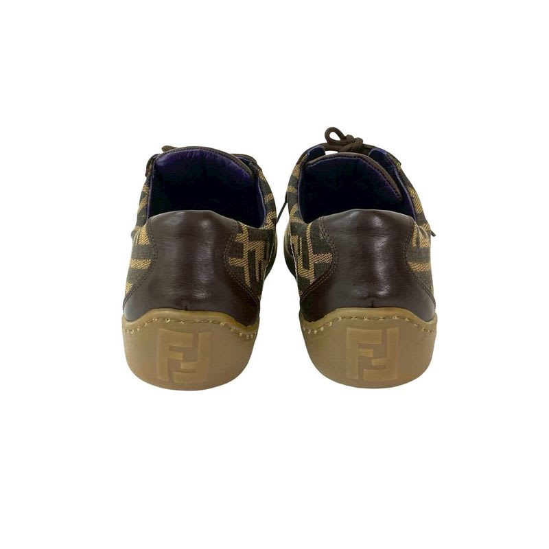 Fendi FF Zucca Pattern Leather Canvas Sneakers Size 37 Shoes