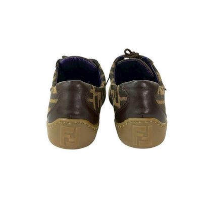 Fendi FF Zucca Pattern Leather Canvas Sneakers Size 37 Shoes