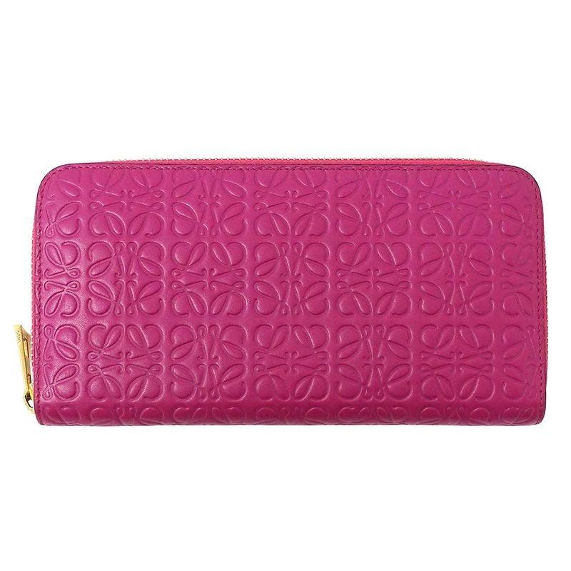 Loewe Wallet Long Repeat Leather Magenta Pink Round Zipper